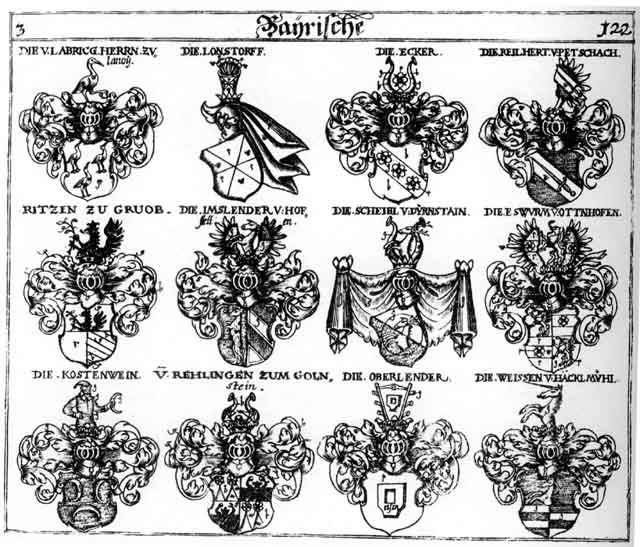 Coats of arms of Bergen, Berger, Ecker, Egger, Egkher, Eswurmb, Imslender, Kostenwein, Labrieg, Lonstorss, Oberlender, Perger, Reilhert, Ritzen, Scheibl, Weisen, WeisS Weysen, Weissen, Zuyllen